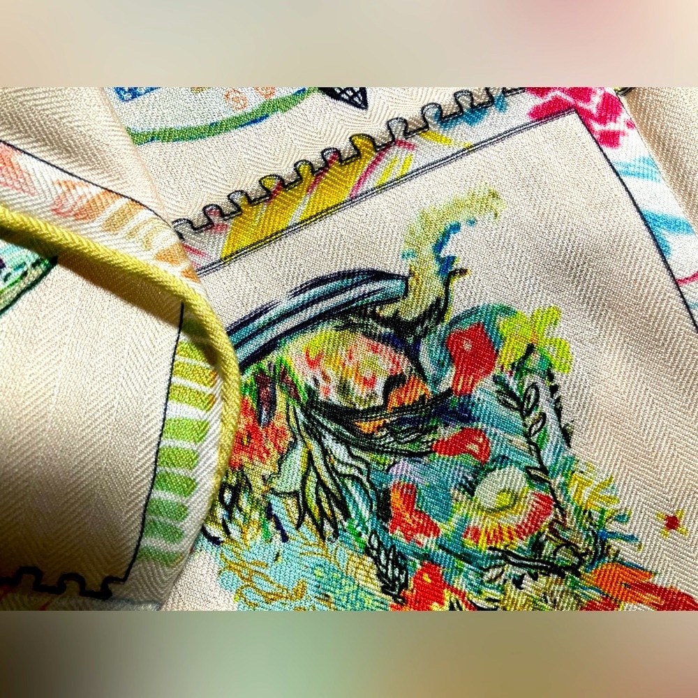 Silk Wool Blend Scarf Hand-rolled Equestrian Horses - Picture 5 of 7